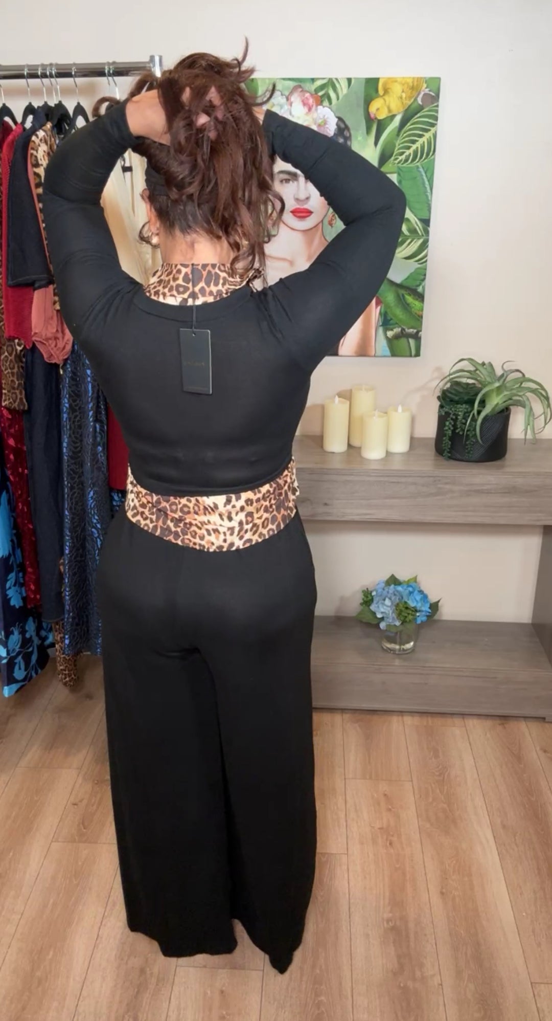 Set negro top satín leopardo relax (#101)