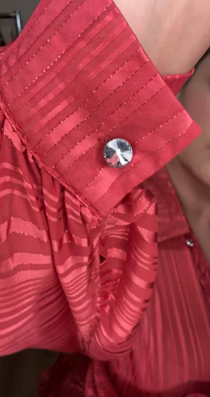 Blusa roja hilo metálico ruffled (#114)