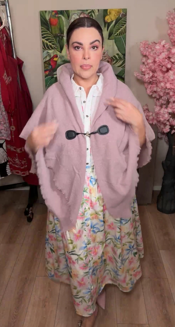 poncho rosa palo cierre piel (#135)