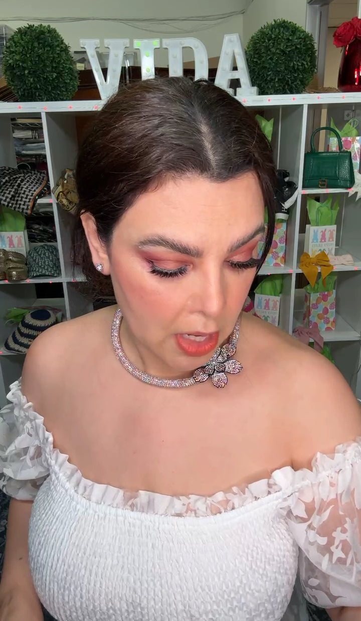 Collar Tornasol Flor Choker Pedreria (#261)