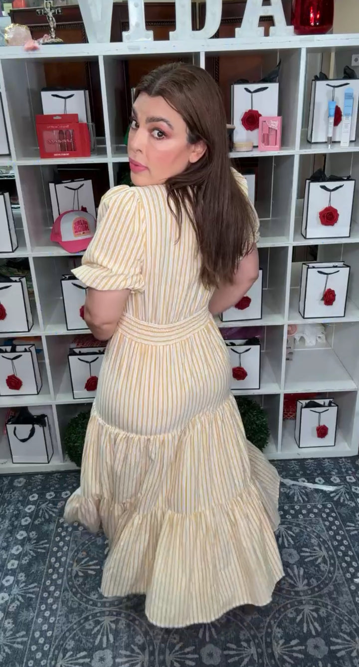 Vestido Beige y Arena Rallado Princesa (#143)