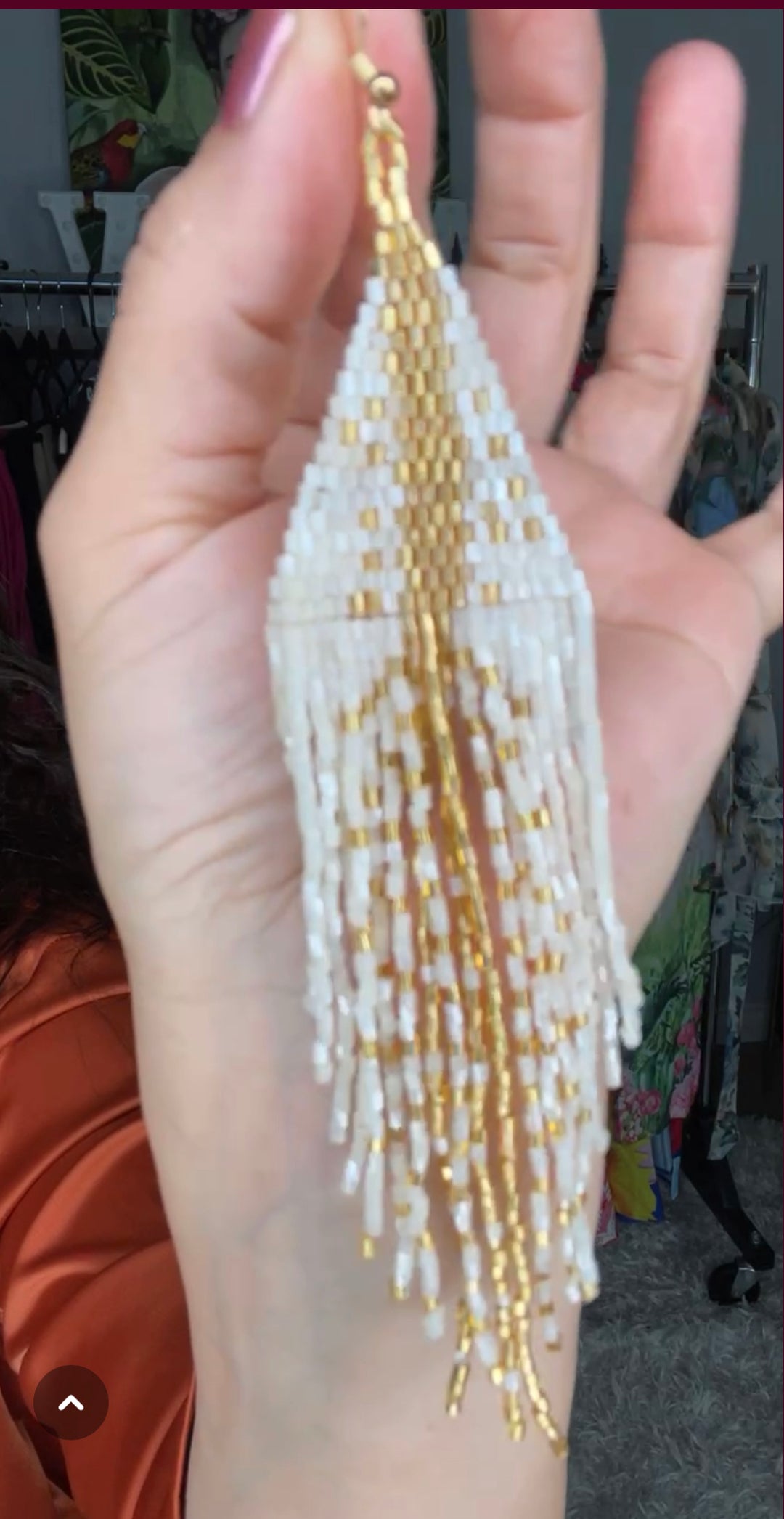 Arete Blanco y Dorado Canutillo Cascada XL (#123)