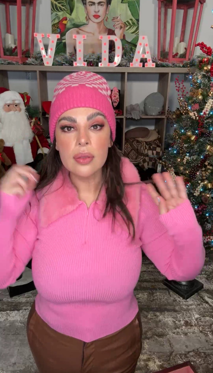 Gorro Rosa y Fuschia a Cuadros (#252)