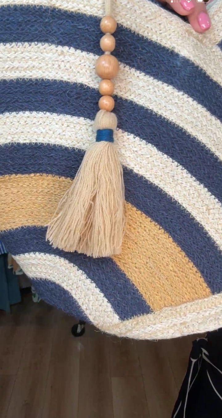 Bolsa Azul Marino con Mocha Rafia Indu XL (#127)
