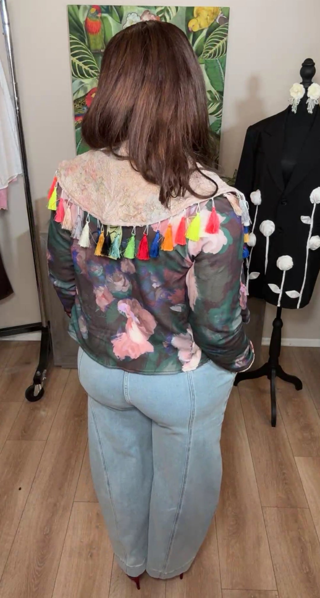 Blazer Floral Vintage Pompones Multicolor Torera Velvet Petit Pois (#105)