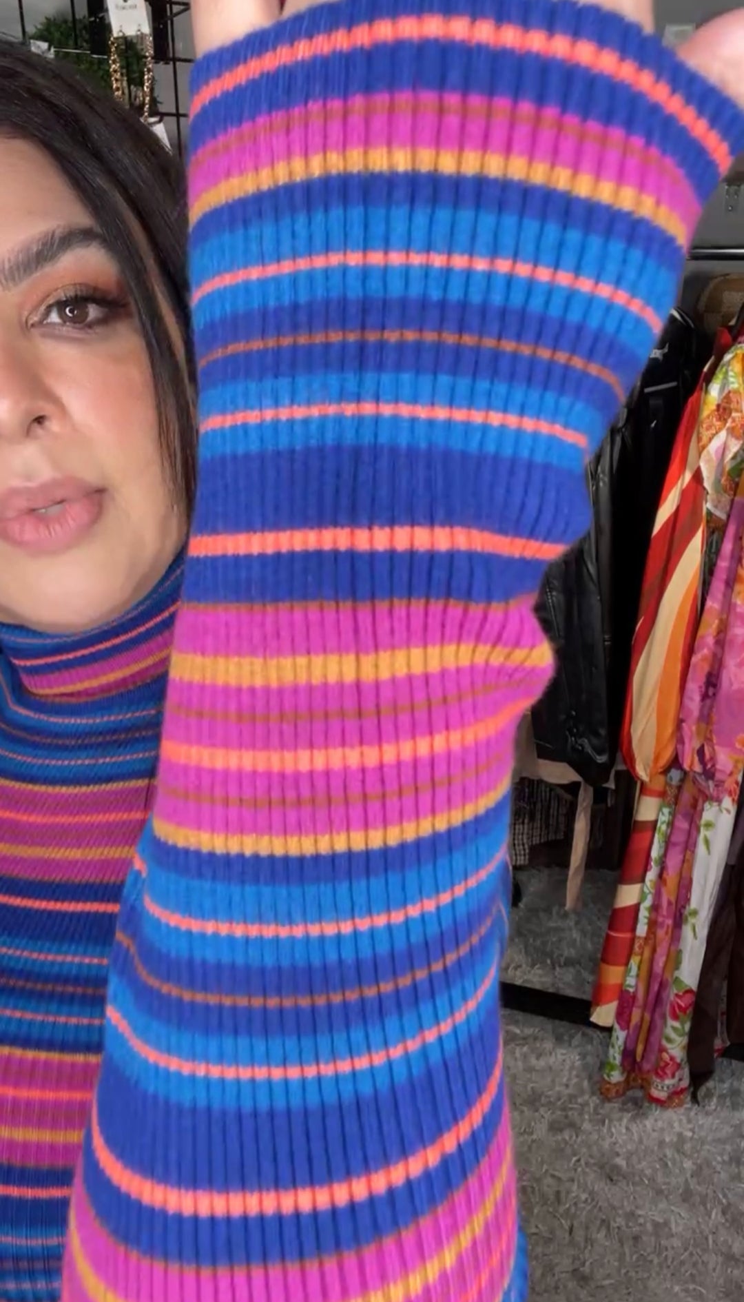 Vestido Rosa y Azul Rayas Bodycon Sweater Stretch (#144)