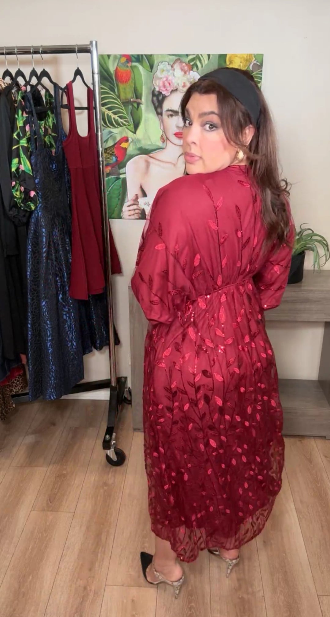 Vestido guinda hilo y lentejuela (#107)