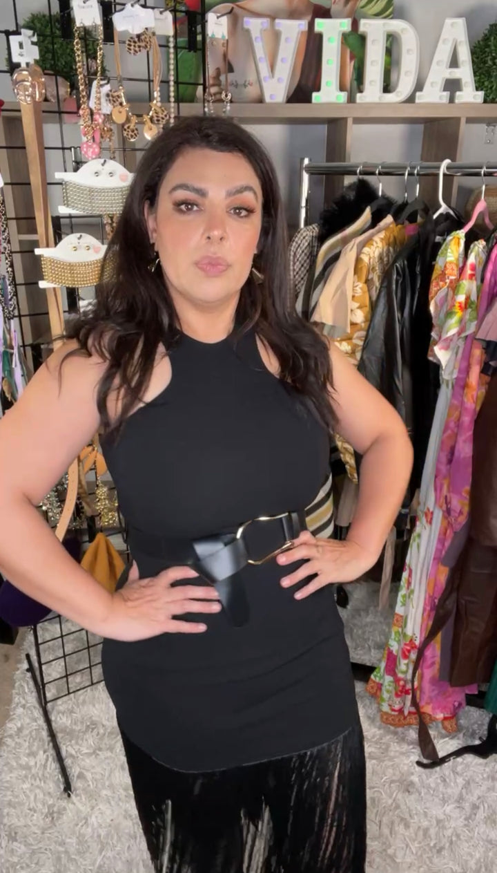 Vestido Negro con Barbas Stretch Tulum