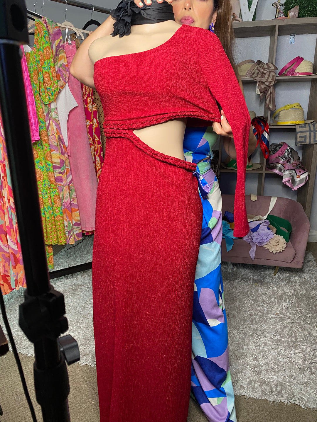Vestido Guinda Trenza Seda Mulberry Maxi (#242)