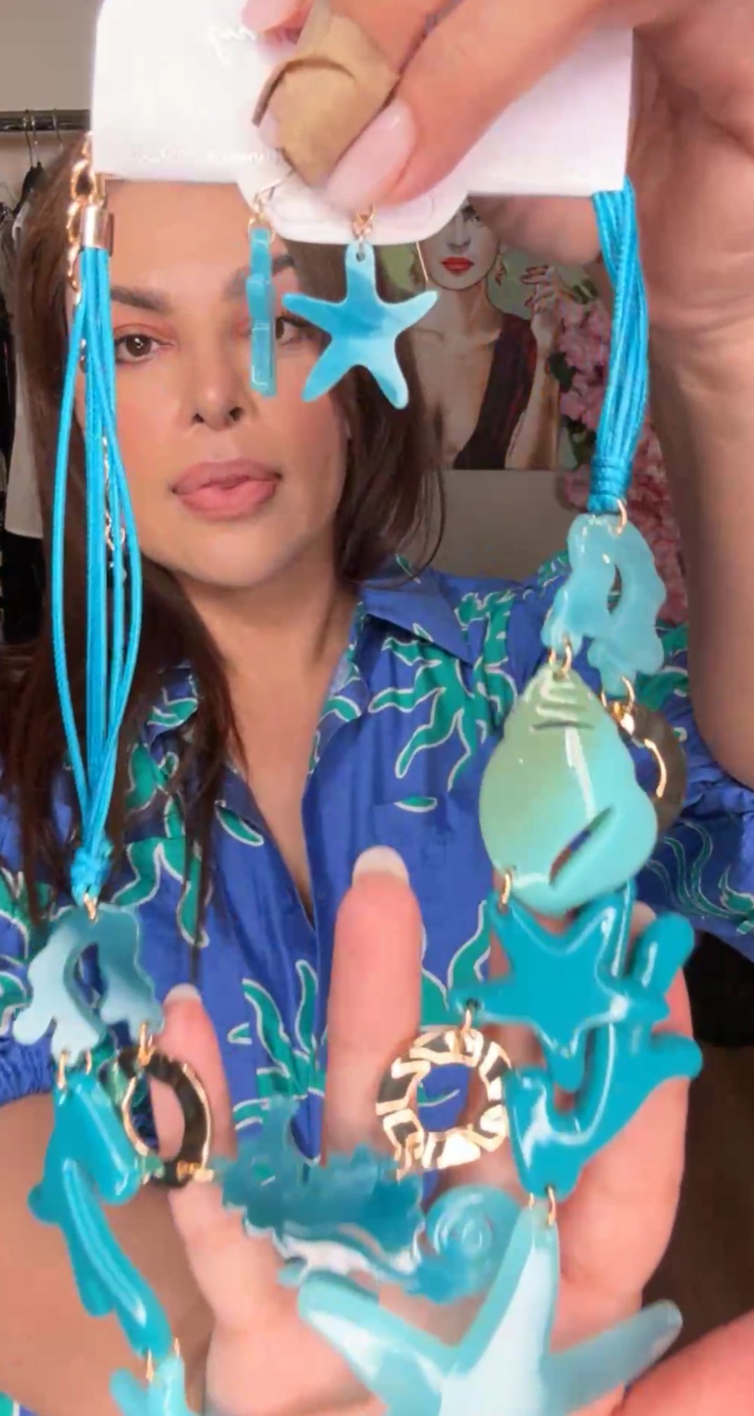 Collar Azul Y Dorado Caballo Y Estrella Mar (#150)