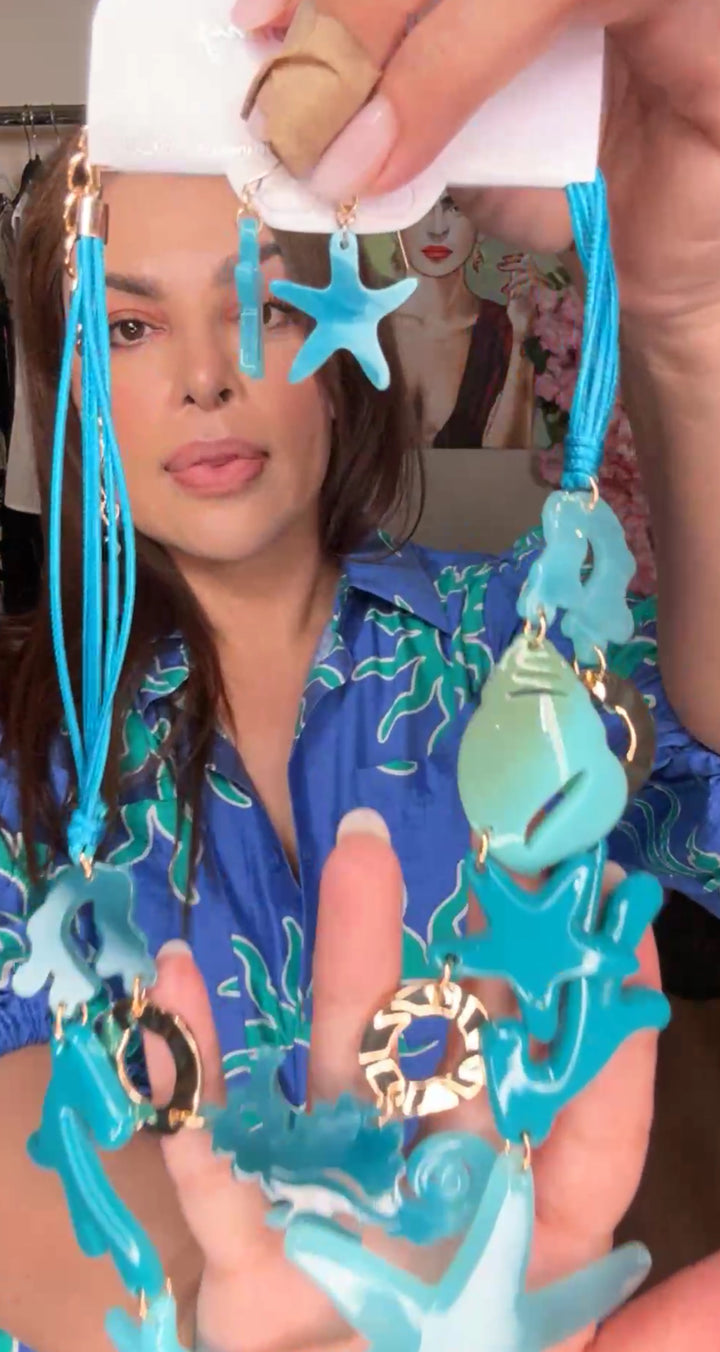Collar Azul Y Dorado Caballo Y Estrella Mar (#150)