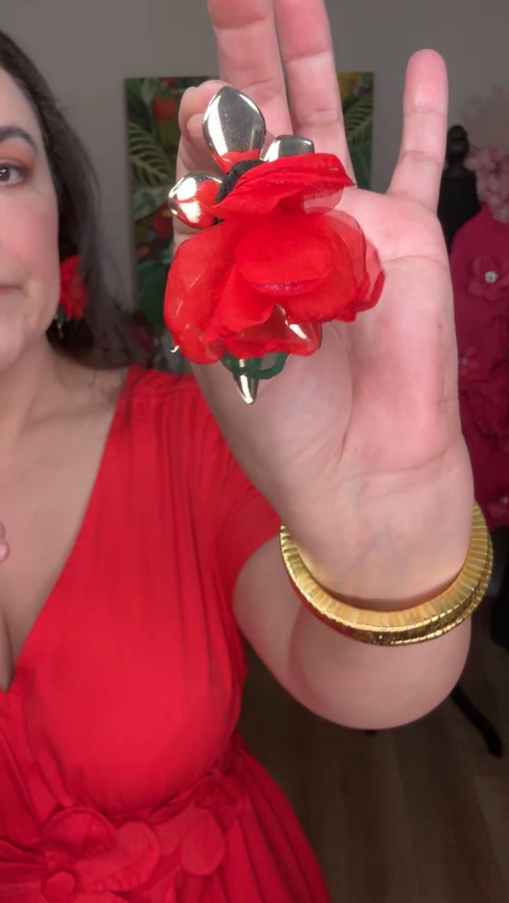 arete dorado rosa roja chiffon (#105)