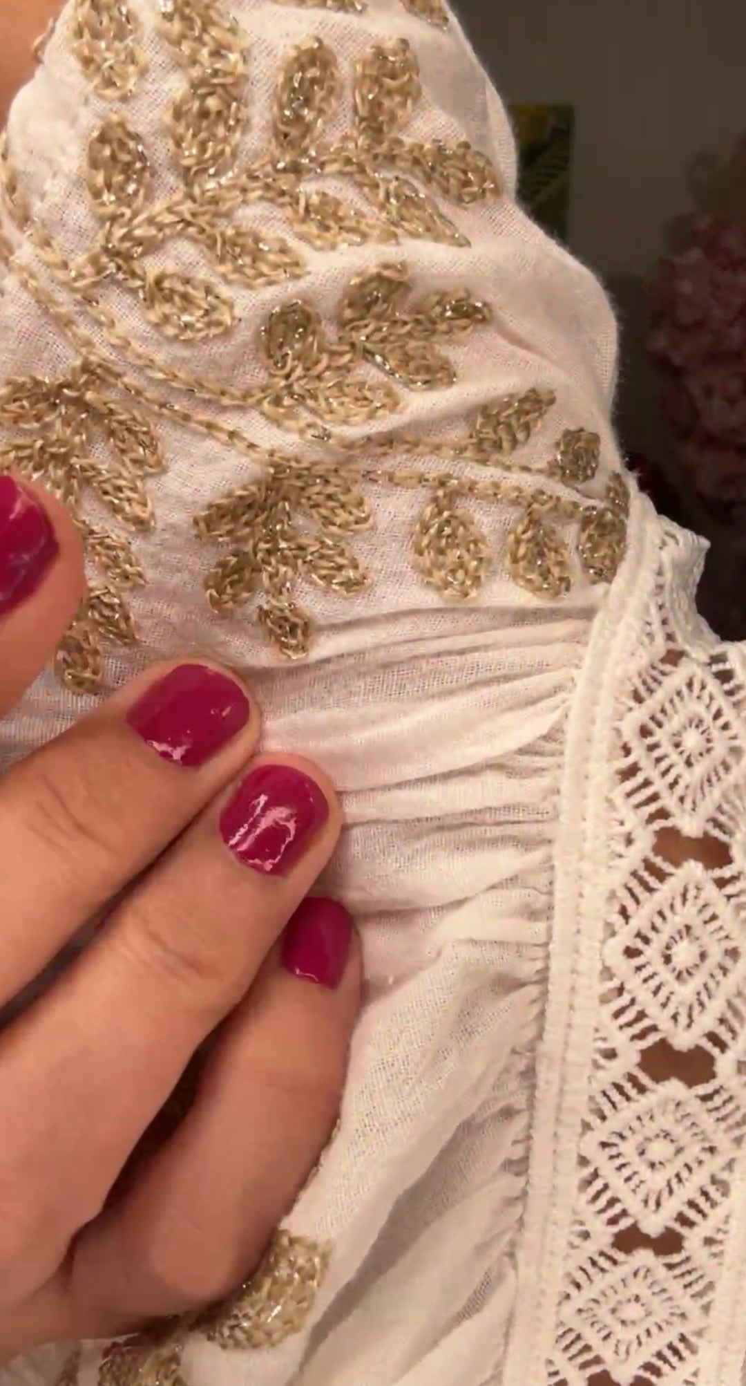 Vestido blanco manta bordado oro cintura stretch maxi (#125)