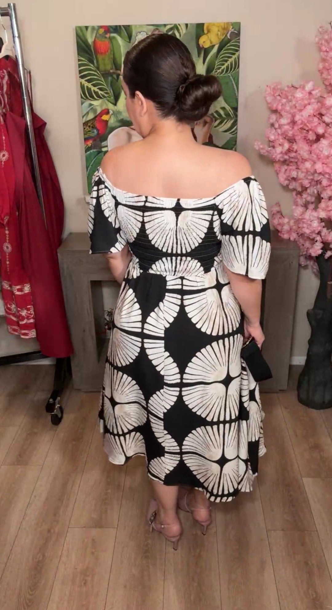 vestido negro & crema conchas de mar midi (#144)