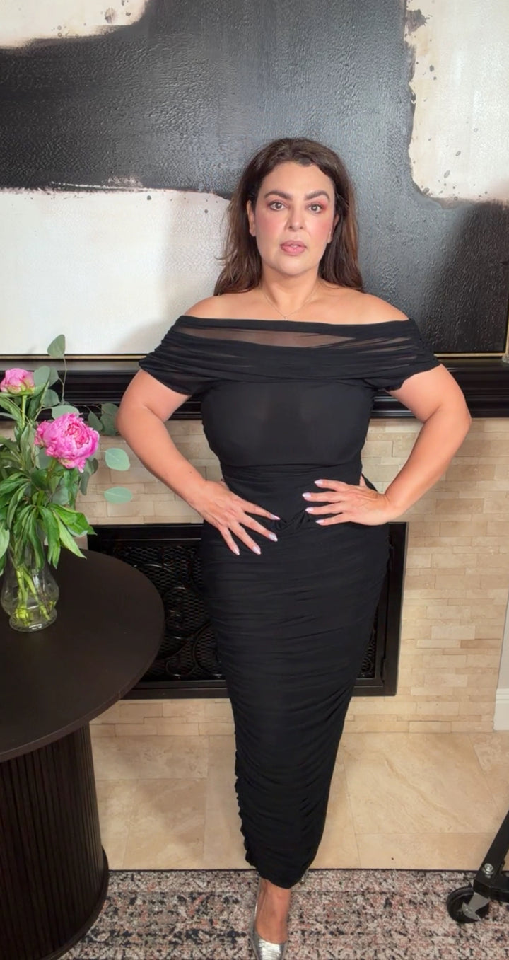 Vestido negro mesh bodycon maxi stretch (