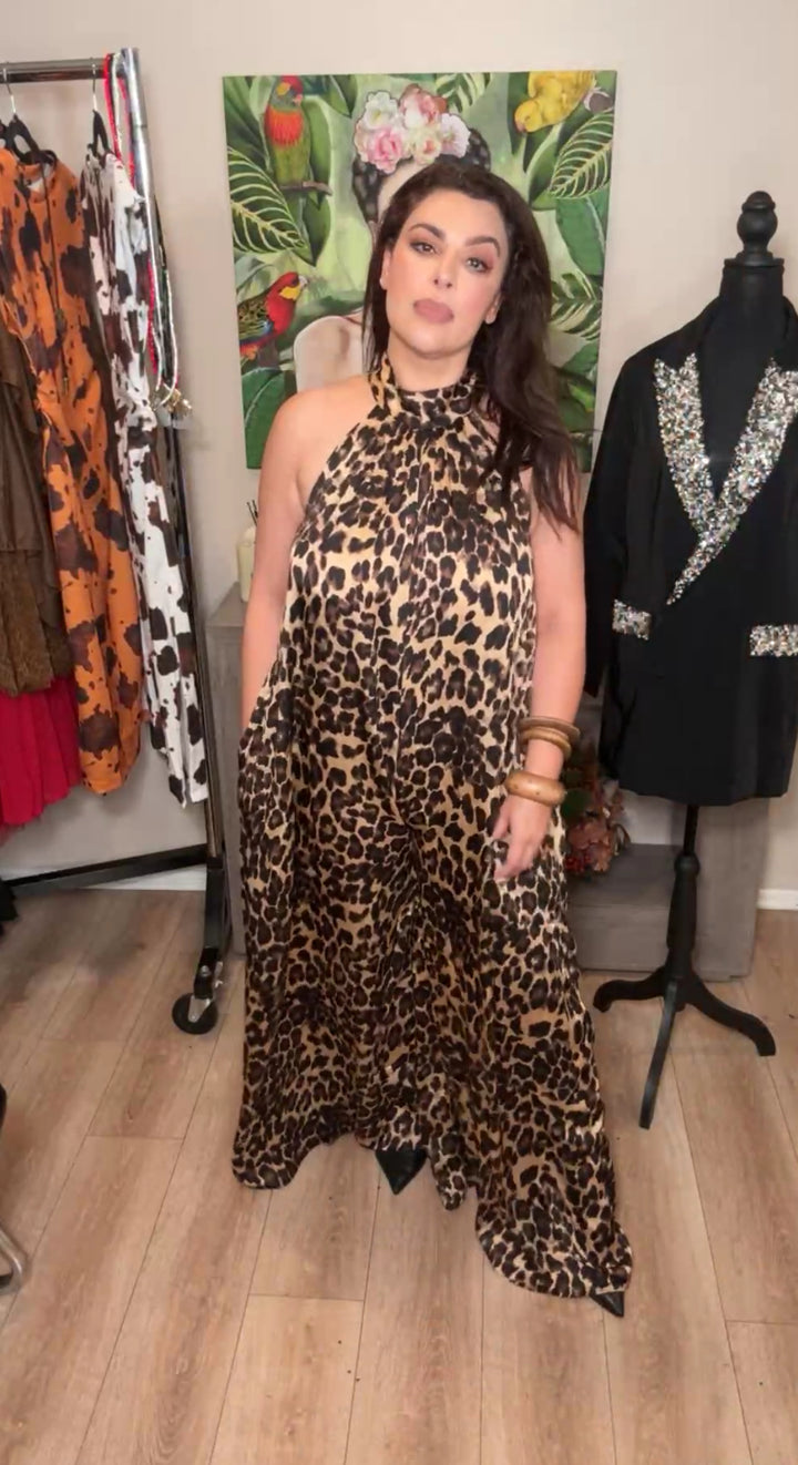 Enterizo Chocolate Palazzo Leopardo Cuello Halter (#123)