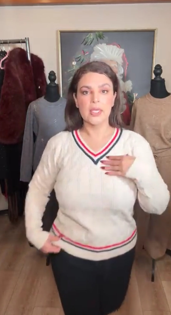 Sweater avena de lana estilo preppy tejido cable (#153)