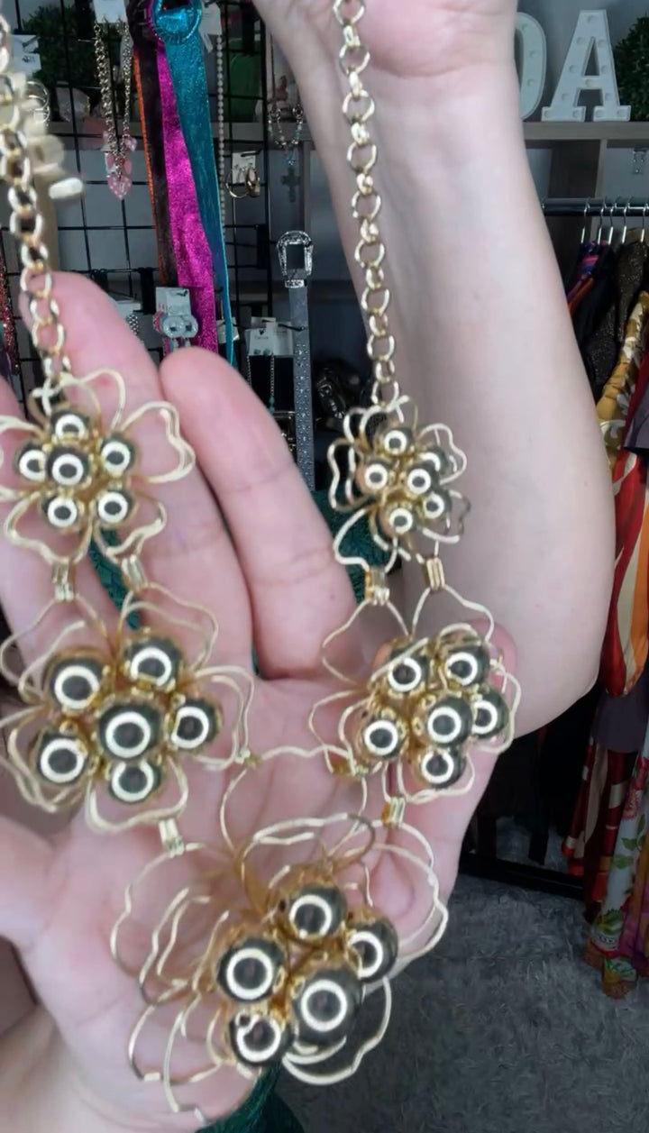 Collar Dorado Flores Perlas Dorada 3D Set (#111)