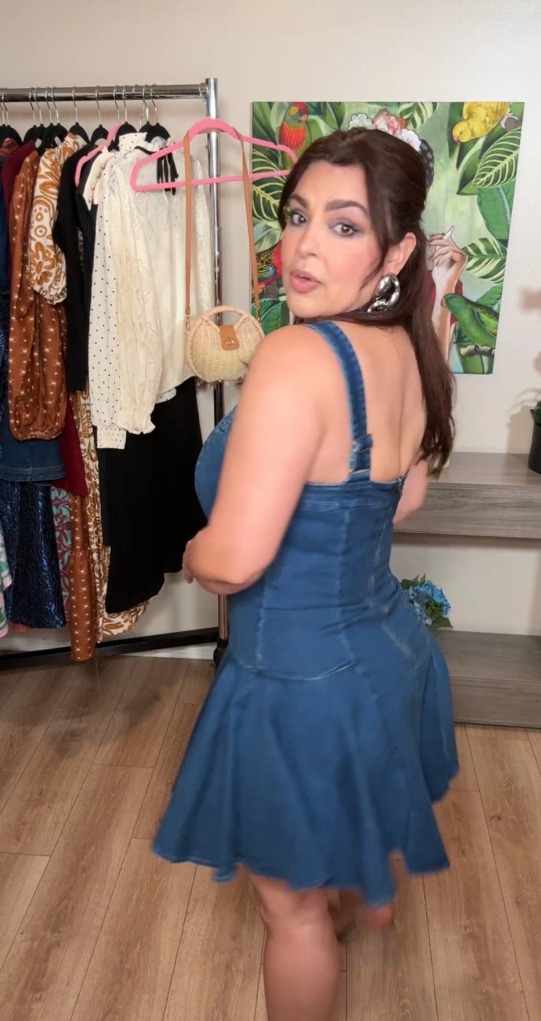 Vestido Azul Mezclilla Moldeador Falda Flowy Mini (#131)