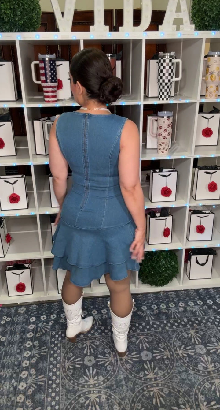 Vestido Azul Mezclilla Olanes Mini