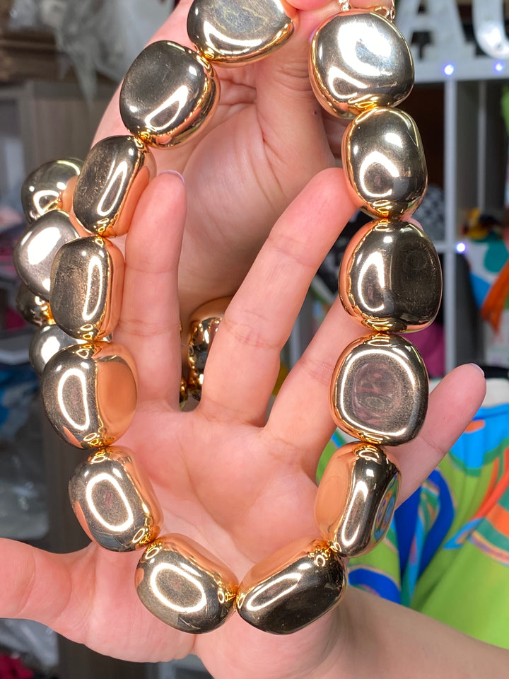 Collar Dorado Piedra Bola Arte (#161)