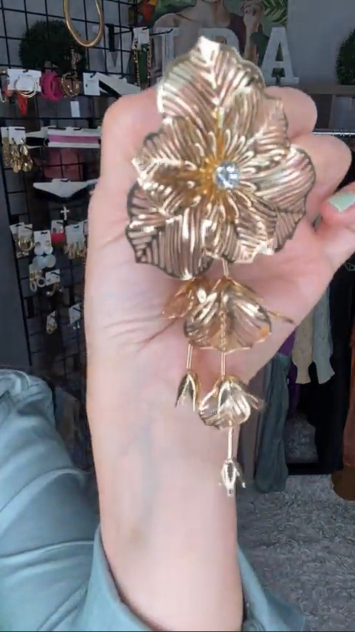 Arete Dorado Flores con Cristal y Pistilos (#107)