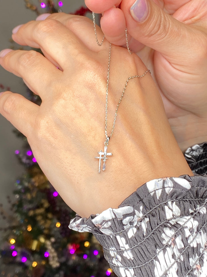 Collar Plata Cruz Doble (#139)