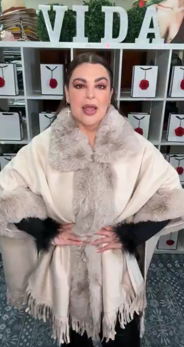 Abrigo Beige Western Fur Super Lux Barbas (#100)