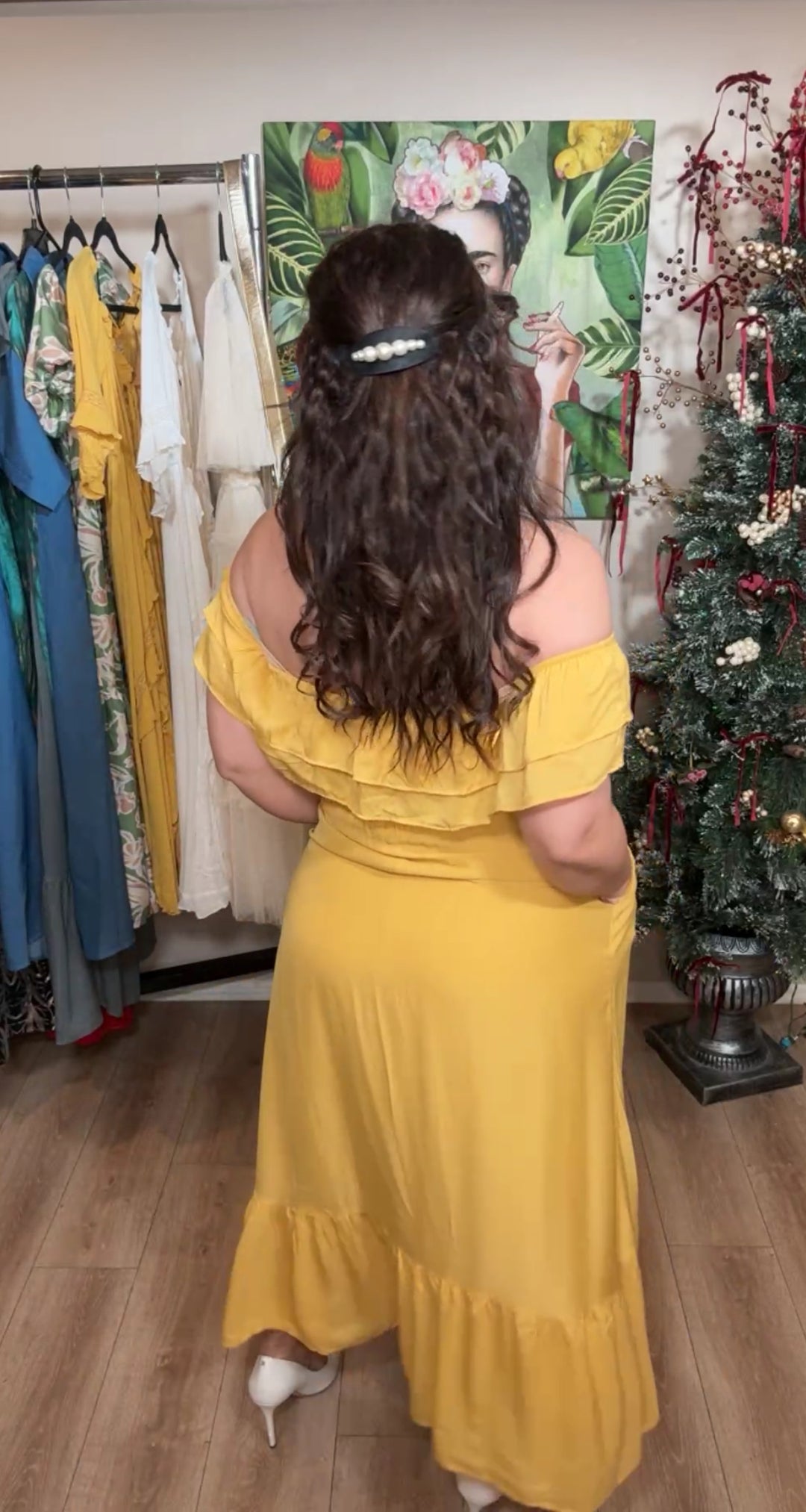 Vestido Mostaza Chiffon Off Shoulder (#134)