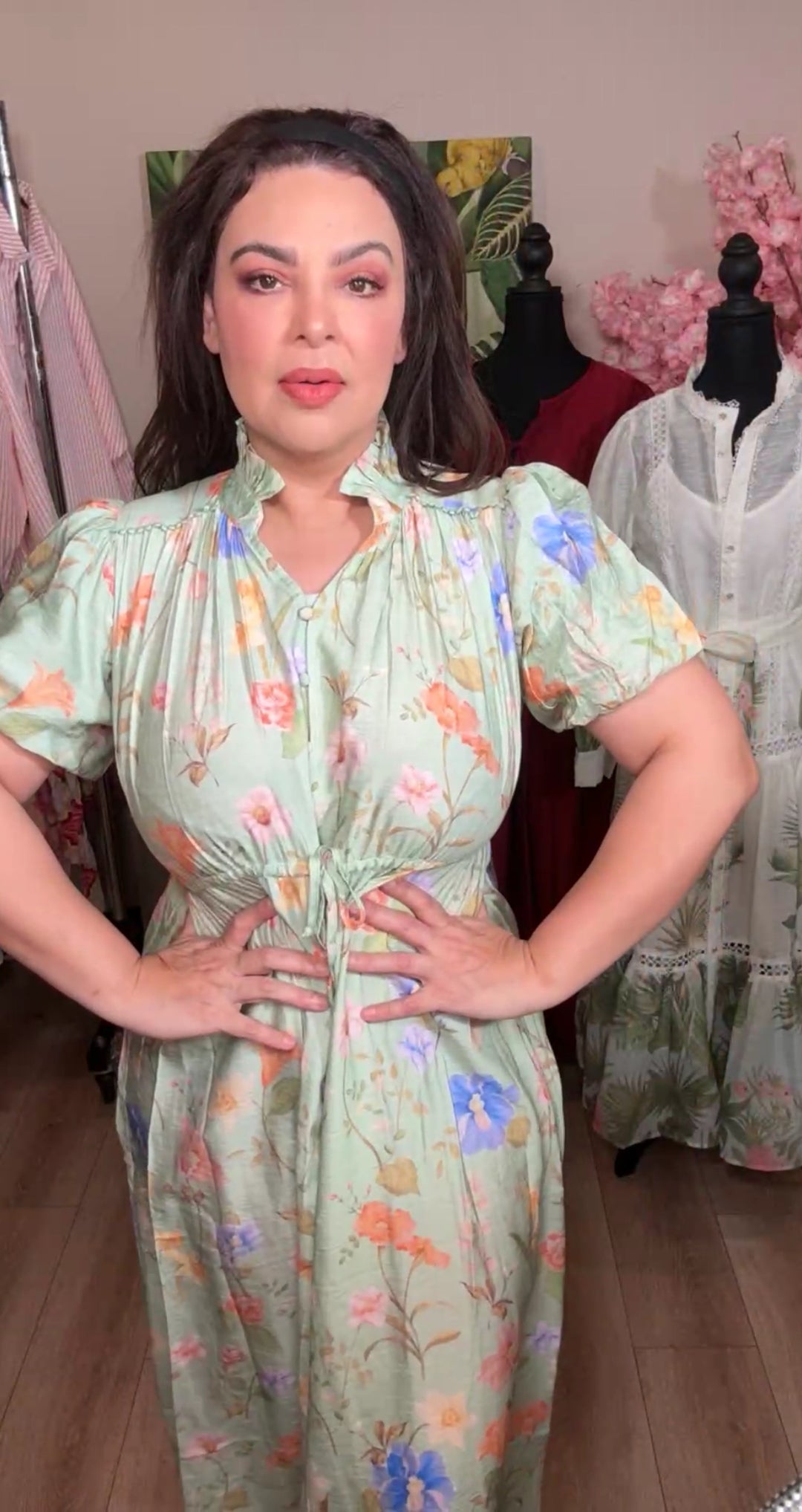 vestido menta floral romantico (#146)