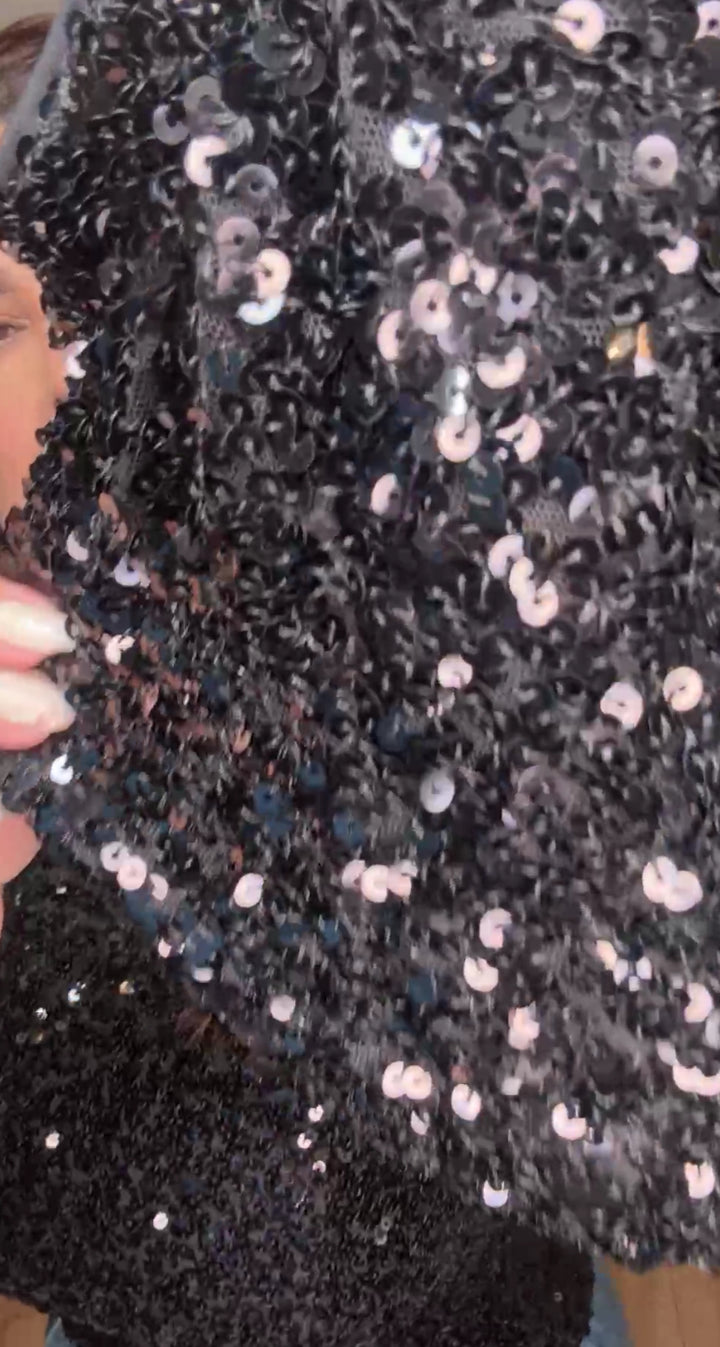 Blusa Negra Lentejuelas Manga Larga (#101)