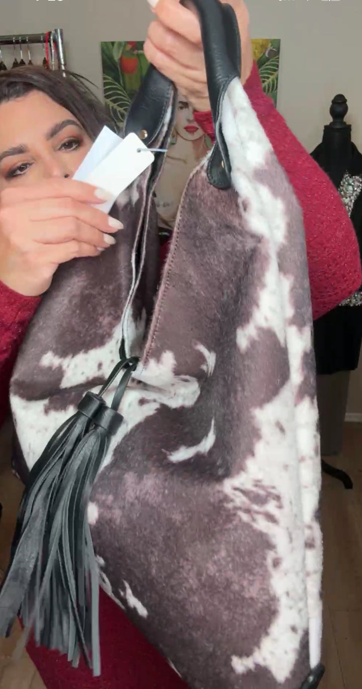 Bolsa Blanco y Negro Vaca Hobo Bag XL (#103)