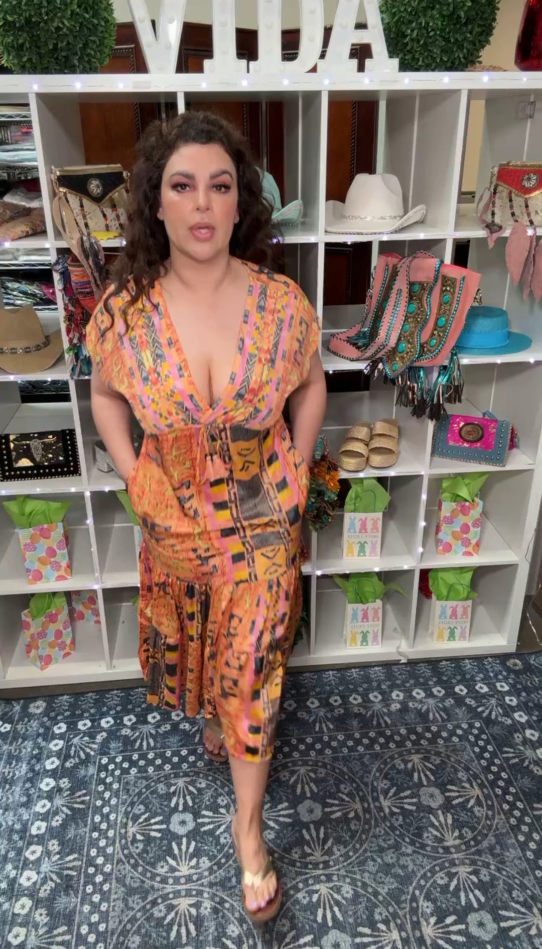 Vestido Naranja y Amarillo Satinado Bohemio Maxi (#183)