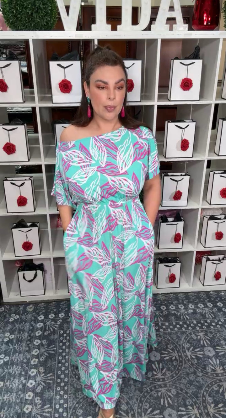Vestido Verde Menta y Magenta Stretch Maxi (#194)
