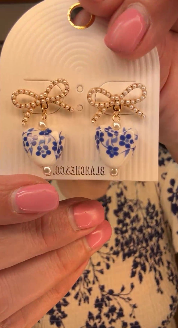 Arete Dorado Perlas Moño Corazon Talavera (#114)