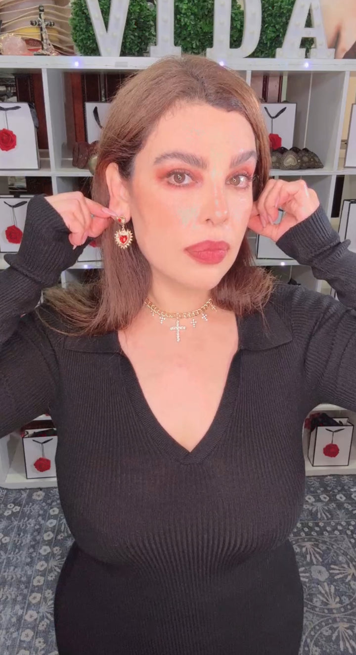 Arete Dorado Corazon Piedra Roja Dolce (#108)