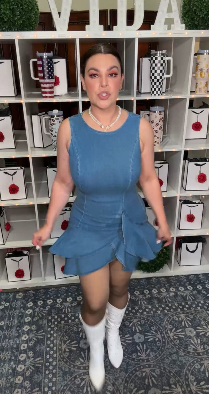 Vestido Azul Mezclilla Olanes Mini