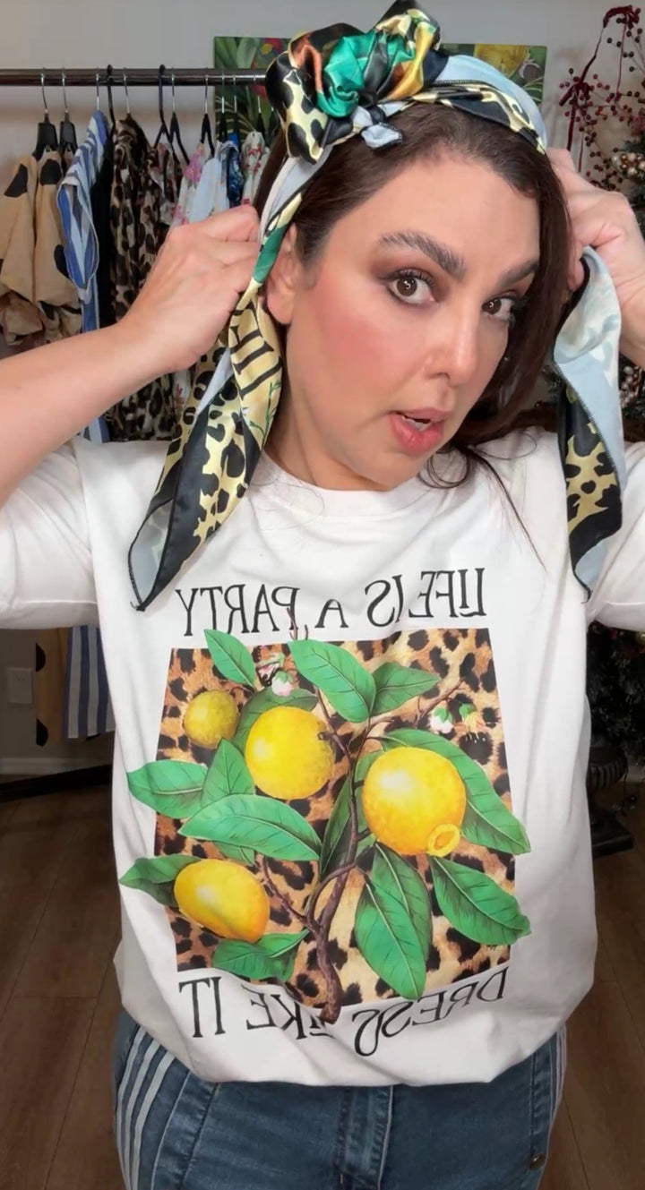 Blusa Blanca Limones y Leopardo con Mascada (#123)
