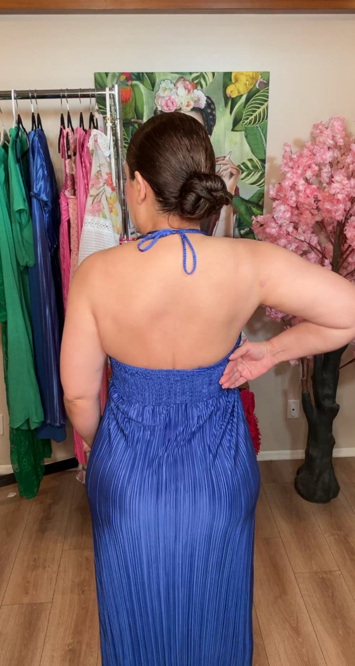 Vestido Azul Plizado Midi 90’s (#151)