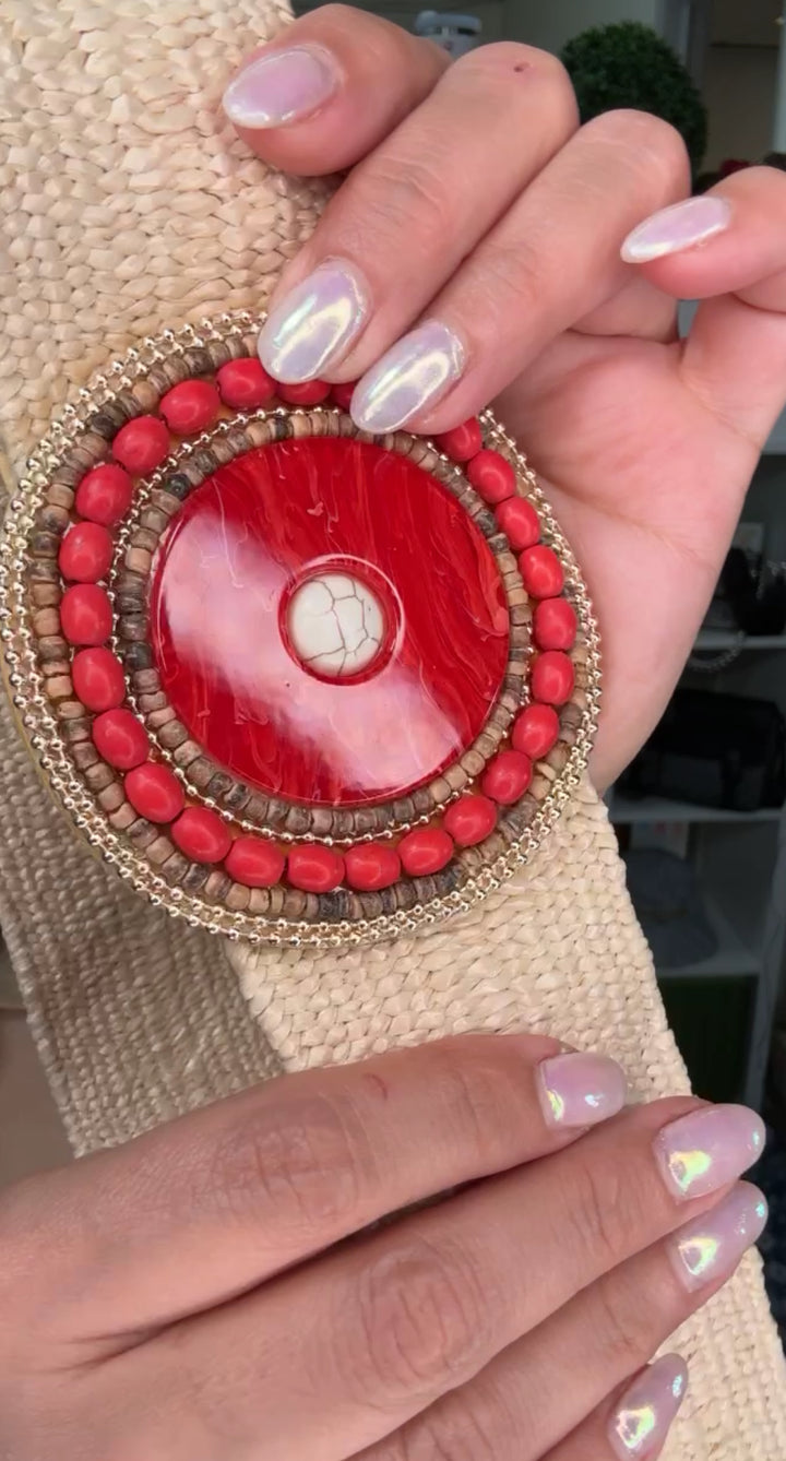 Cinto Beige con Piedra Roja Stretch (#117)