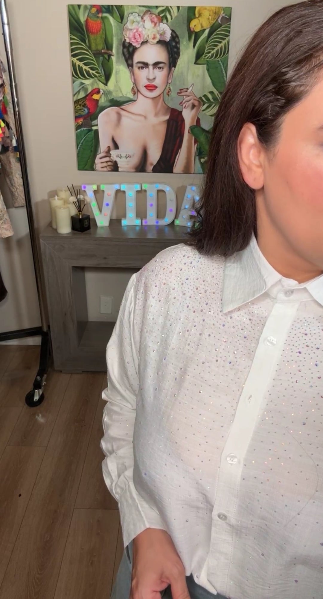 Camisa Blanca Con Pedreria Corte Relax (#110)
