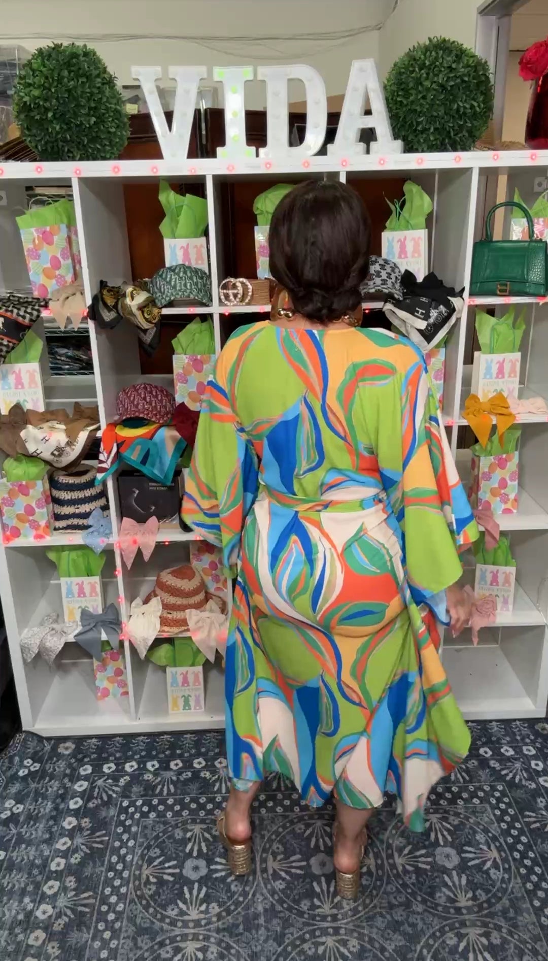 Vestido Verde y Naranja Kaftan Cuello V (#252)