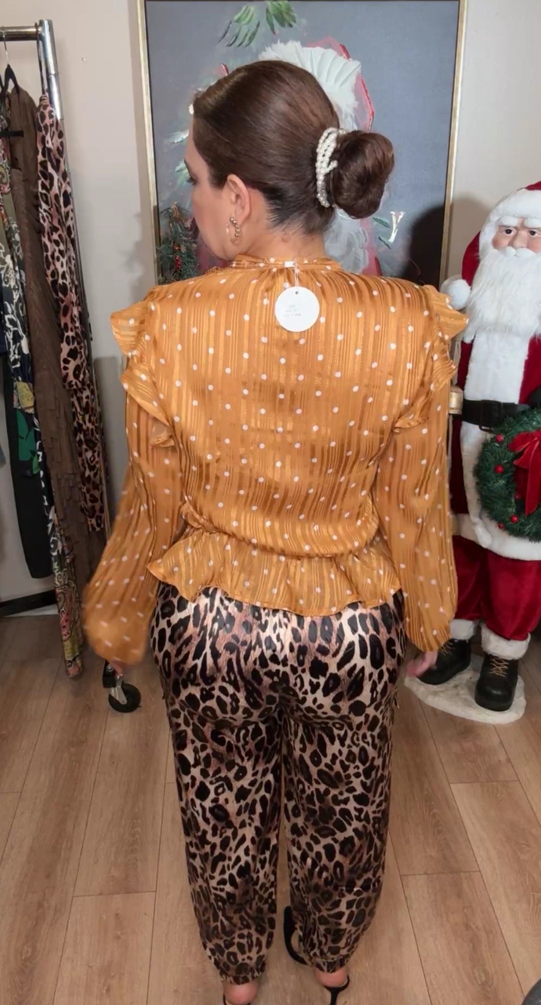 Blusa mostaza y oro ruffles satinada cintura stretch (#111)