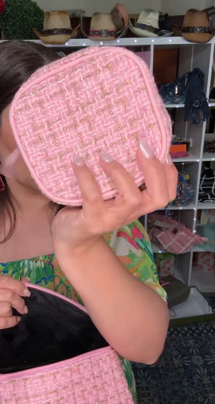 Bolsa rosa tweed set maquillaje (#140)