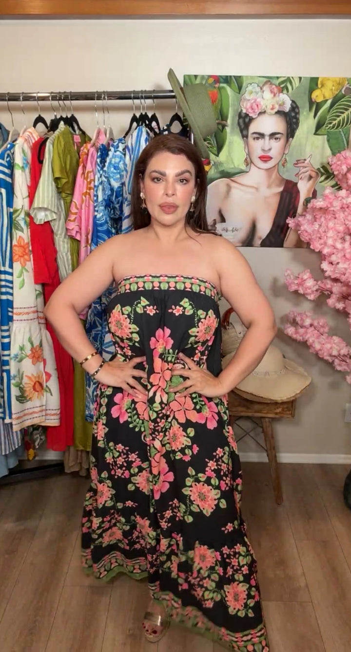 Vestido Negro Floral Neon (#140)