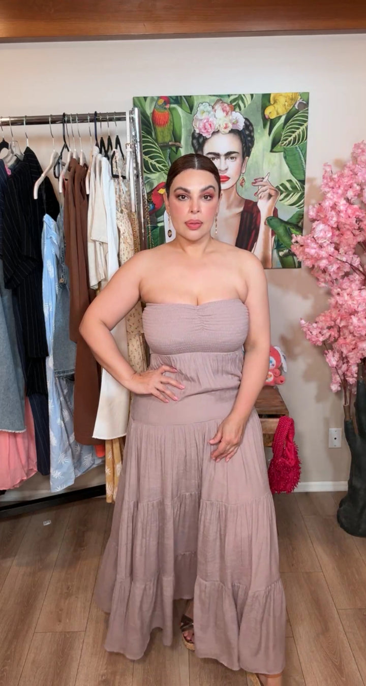 Vestido mauve strapless flowy linen (#181)