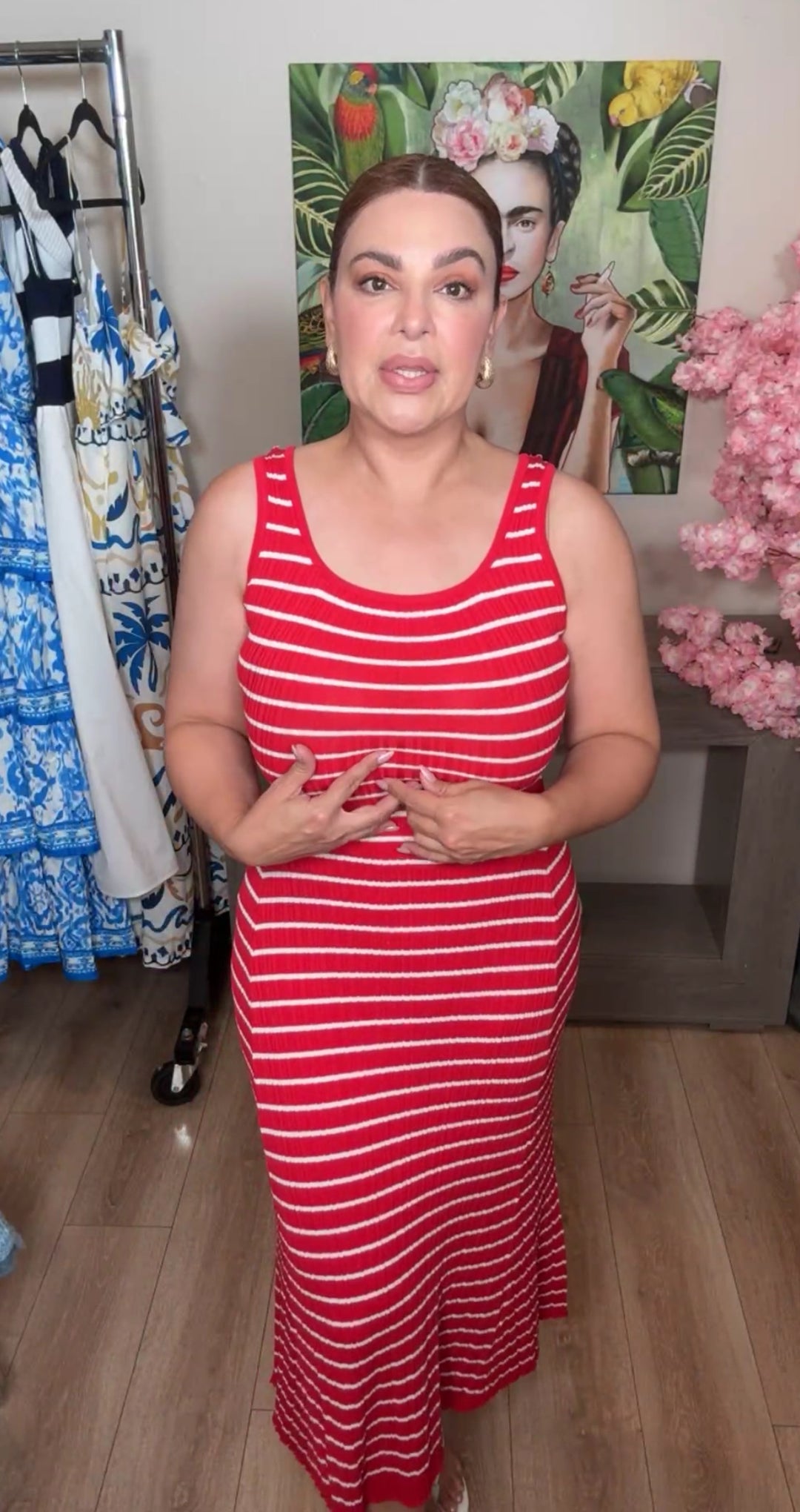 Vestido Rojo Y Blanco Rayado Knit Midi (#144)