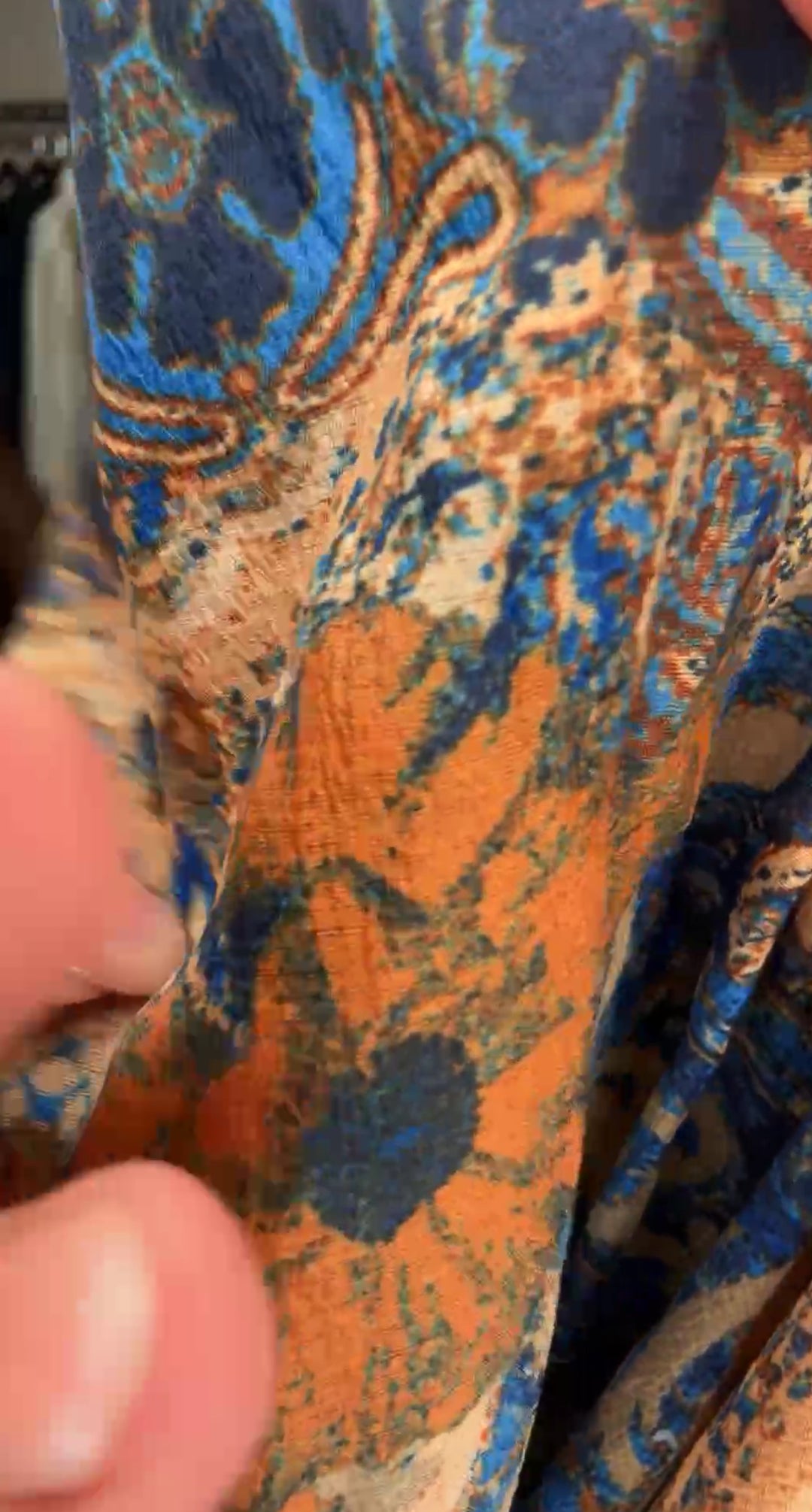 Vestido azul y crema estampado árabe manga princesa maxi (#143)