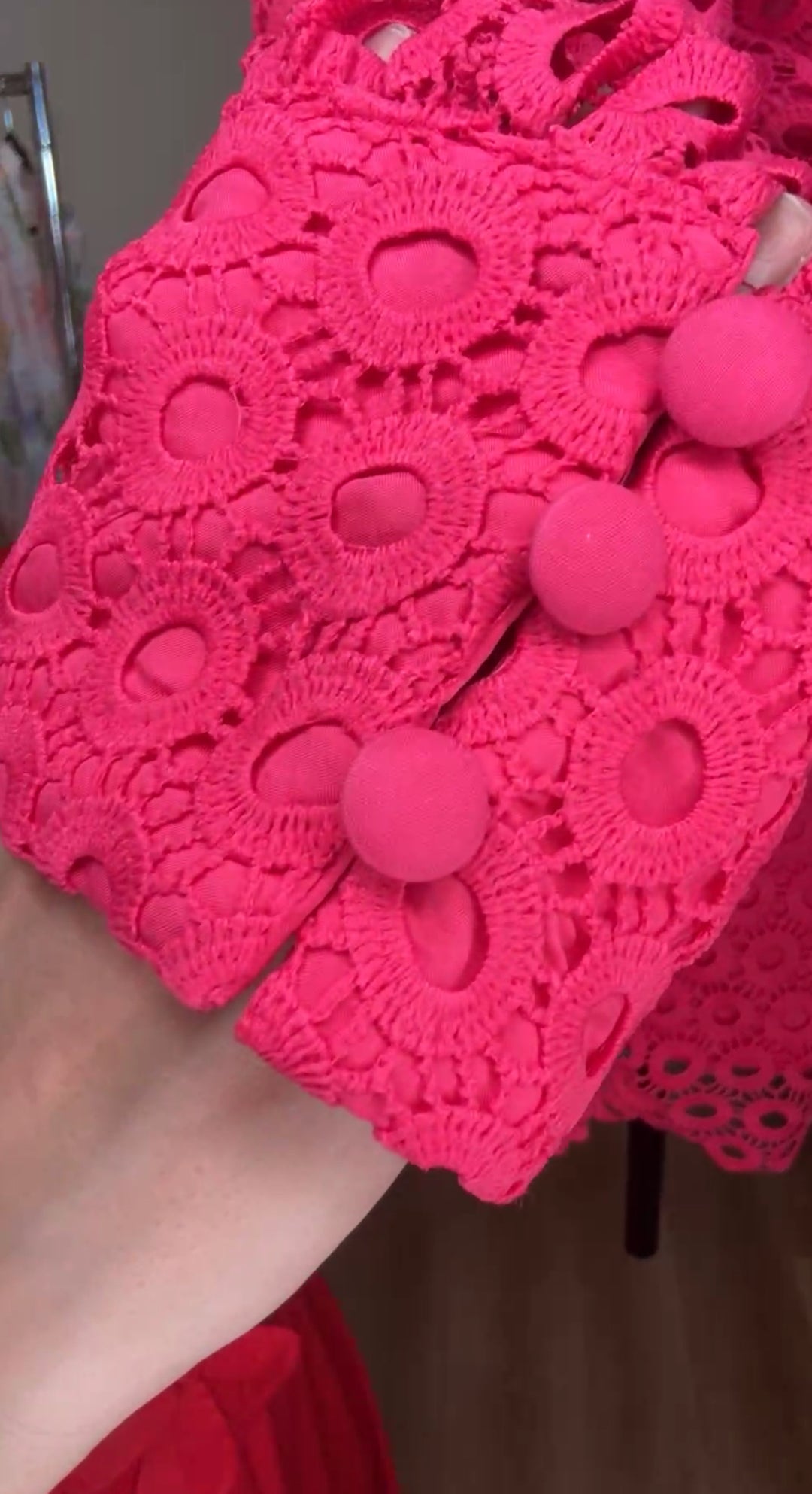 set rosa crochet flores 3-D shorts y camisa (