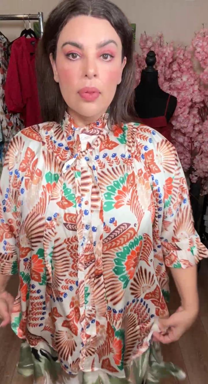 Top beige satinado multi boho (#135)